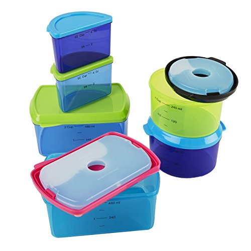 Product Cover Fit & Fresh Kids' Reusable Lunch Box Container Set with Built-In Ice Packs, 14-Piece Healthy Lunch and Snack Kit, BPA-Free Microwave Safe, Portion Control