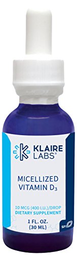Product Cover Klaire Labs Micellized Vitamin D3 Liquid - 400 IU / 10 mcg Vitamin D per Drop for Adults, Kids & Infants, Naturally Derived & Hypoallergenic with Natural Mango Orange Flavor (1 fl oz / 600 Servings)