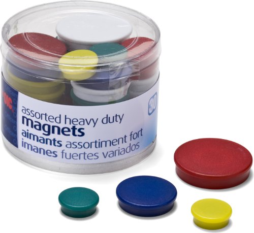 Product Cover Officemate Assorted Heavy-Duty Magnets, Circles, Assorted Sizes & Colors, 30/Tub (92501)