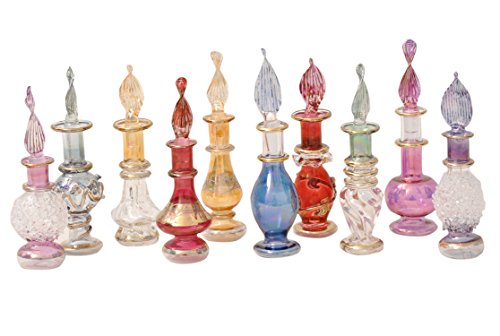 Product Cover CraftsOfEgypt Genie Blown Glass Miniature Perfume Bottles for Perfumes & Essential Oils, Set of 10 Decorative Vials, Each 2