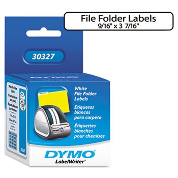 Product Cover DYMO 30327-1-Up File Folder Labels, 9/16 x 3-7/16, White, 260/Box-DYM30327