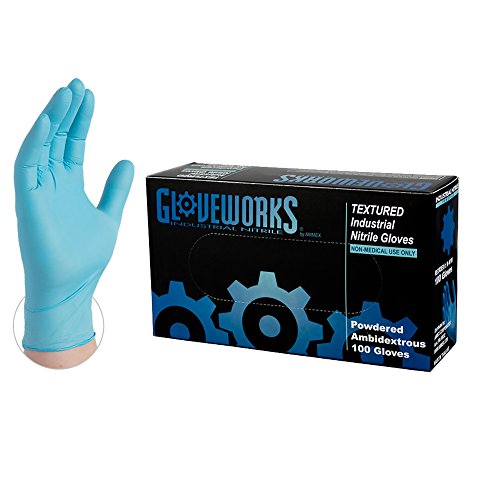 Product Cover GLOVEWORKS Industrial Blue Nitrile Gloves - 5 mil, Latex Free, Powdered, Disposable, XLarge, IN48100-BX, Box of 100