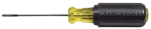 Product Cover Klein Tools 612-4 Screwdriver, Flat Head Terminal Block Screwdriver, 1/8-Inch Cabinet Tip, 4-Inch Round Shank