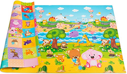 Product Cover Baby Care Play Mat Foam Floor Gym - Non-Toxic Non-Slip Reversible Waterproof, Pingko and Friends, Large