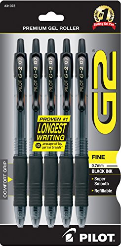 Product Cover PILOT G2 Premium Refillable & Retractable Rolling Ball Gel Pens, Fine Point, Black Ink, 5-Pack (31078)