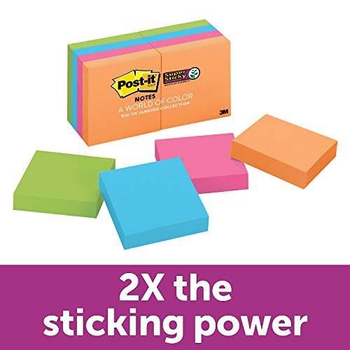 Product Cover Post-it Super Sticky Notes, 2x Sticking Power, 2 in x 2 in, Rio de Janeiro Collection, 8 Pads (622-8SSAU)