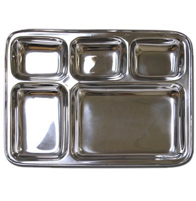 Product Cover Stainless Steel Rectangular Divided Dinner Tray 5 sections