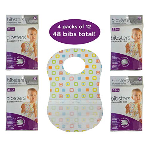 Product Cover Bibsters by Neat Solutions Large Disposable Bibs with Patented Crumb-Catcher, Leak Proof Liner, and Reusable Fastener, Age 6+ Months, 48 Count