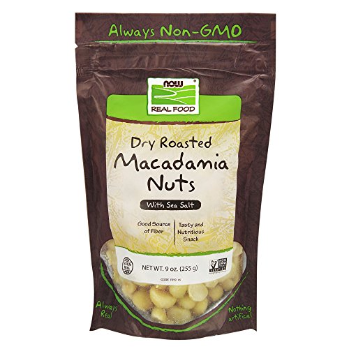 Product Cover NOW Foods, Macadamia Nuts, Dry Roasted with Sea Salt, Source of Fiber, Gluten-Free and Certified Non-GMO, 9-Ounce (Packaging may vary)