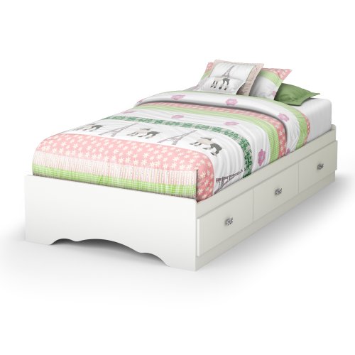Product Cover South Shore Tiara Collection Twin Bed with Storage - Platform Bed with 3 Drawers - Pure White