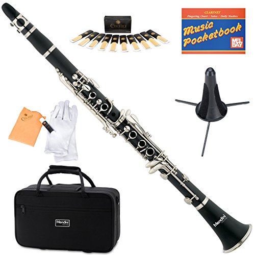 Product Cover Mendini MCT-E+SD+PB Black Ebonite B Flat Clarinet with Case, Stand, Pocketbook, Mouthpiece, 10 Reeds and More