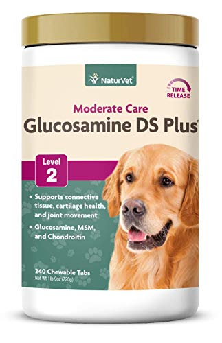 Product Cover NaturVet - Glucosamine DS Plus - Level 2 Moderate Care - Supports Healthy Hip & Joint Function - Enhanced with Glucosamine, MSM & Chondroitin - for Dogs & Cats (240 Chewable Tablets)