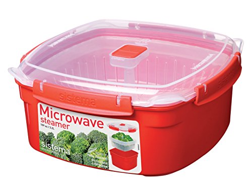 Product Cover Sistema Microwave Collection Steamer, Large, 13.6 Cup, Red | BPA Free Cook and Serve Container