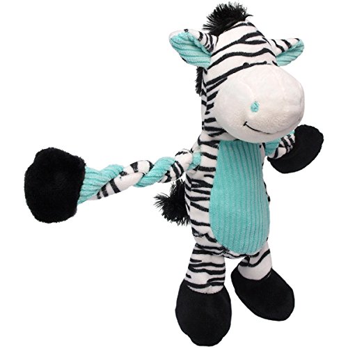 Product Cover Charming Pet Pulleez Zebra Squeaky Plush Dog Toy with Ropes for Pull-Through Tugging Action