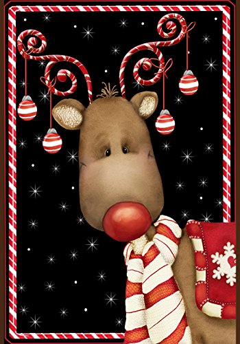 Product Cover Toland Home Garden Candy Cane Reindeer 28 x 40 Inch Decorative Winter Christmas Holiday Ornament House Flag