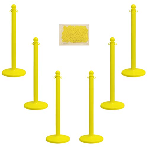 Product Cover Mr. Chain Plastic Stanchion Kit with 50 Feet of 2-Inch Link Chain and C-Hooks, Yellow, Pack of 6 (71002-6)