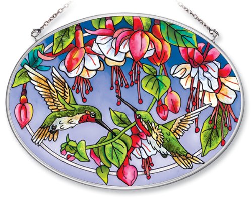Product Cover Amia 5669 Medium Oval Suncatcher with Hummingbird and Fuchsia Design, Hand-painted Glass, 7-Inch W by 5-1/2-Inch L