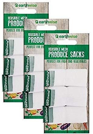 Product Cover Earthwise Reusable Mesh Produce Bags - Washable Set of 9 Premium Bags, TRANSPARENT Lightweight, Strong SEE-THROUGH Mesh for shopping, transporting and storing fruits and veggies.