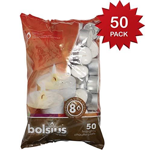 Product Cover BOLSIUS 103630519700 Tealight, Paraffin Wax, White, Pack of 50 8 Hour Tealights