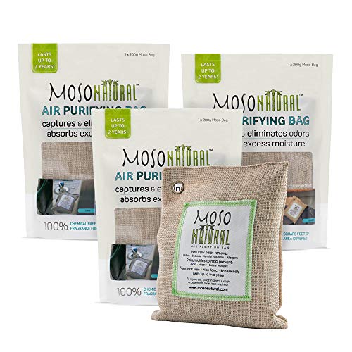 Product Cover MOSO NATURAL Air Purifying Bags. Odor Eliminator and Odor Absorber. (3) Individually Sealed 200g Natural Deodorizer Bags