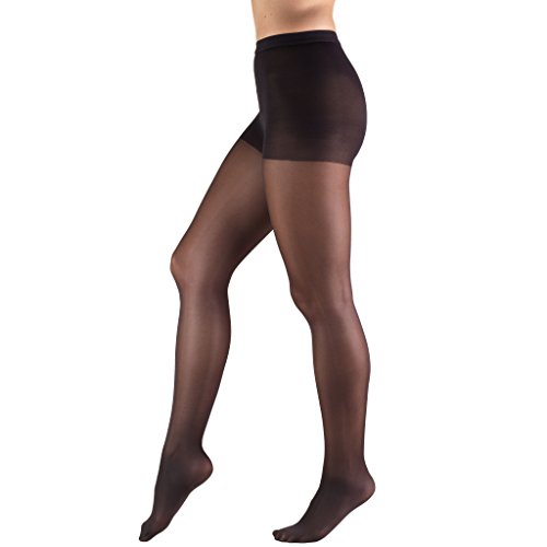 Product Cover Truform Sheer Compression Pantyhose, 8-15 mmHg, Women's Shaping Tights, 20 Denier, Black, Queen Plus