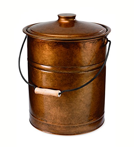 Product Cover Plow & Hearth Double Bottom Metal Fireplace Ash Bucket with Lid and Handle, 10