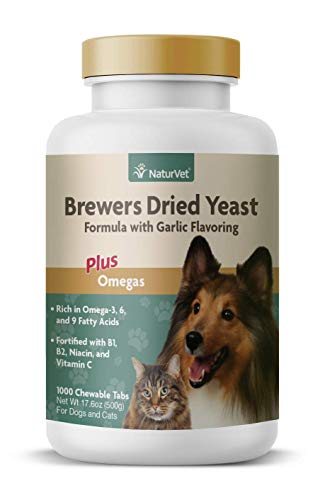 Product Cover NaturVet - Brewer's Dried Yeast Formula with Garlic Flavoring - Plus Omegas - Rich in Omega-3, 6 & 9 Fatty Acids - Fortified with B1, B2, Niacin & Vitamin C - for Dogs & Cats - 1000 Chewable Tablets