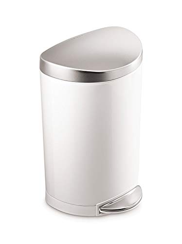 Product Cover simplehuman 10 Liter / 2.3 Gallon Stainless Steel Small Semi-Round Bathroom Step Trash Can, White Steel With Stainless Steel Lid