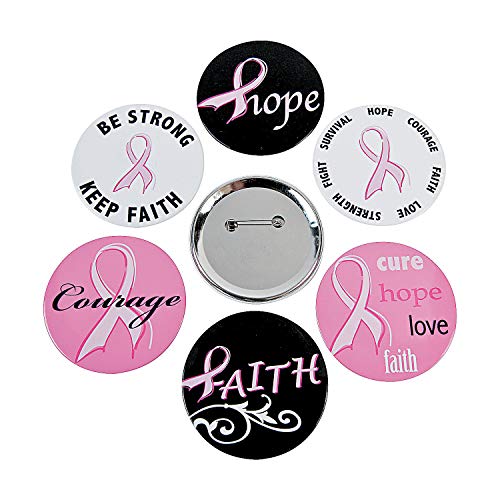 Product Cover Fun Express - Pink Ribbon Buttons - Jewelry - Pins - Novelty Buttons - 24 Pieces