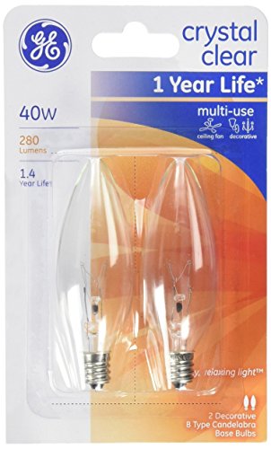 Product Cover GE Lighting 75033 Crystal Clear Blunt Tip Candelabra Base Bulb, 40 watt, 2 bulbs per pack (1-Pack)