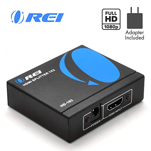 Product Cover 1x2 HDMI Splitter by OREI - 1 Port to 2 HDMI Display Duplicate/Mirror - Powered Splitter Ver 1.3 Certified for Full HD 1080P High Resolution & 3D Support (One Input To Two Outputs) - Adapter Included