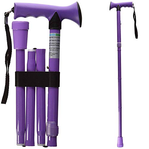 Product Cover HealthSmart Folding Walking Stick, Soft Comfort Grip Collapsible Walking Stick, Adjustable Folding Walking Cane, Lavender