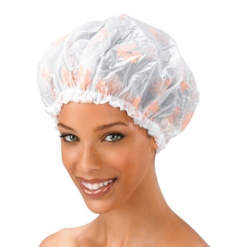 Product Cover Shower Cap - Floral Pattern, Vinyl material, elastic band, extra large, large, won't fall off your head,