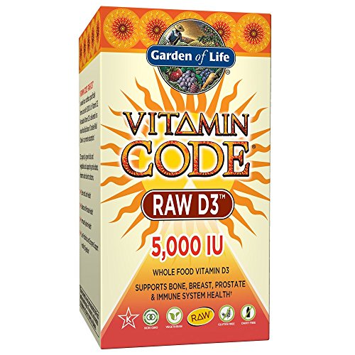 Product Cover Garden of Life Raw D3 Supplement - Vitamin Code Whole Food Vitamin D3 5000 IU, Dairy and Gluten Free, Vegetarian, 60 Count Capsules | Color May Vary - Now with Organic Green Cracked Wall Chlorella