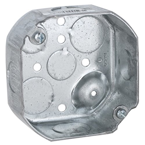 Product Cover Hubbell-Raco 127 Octagon Box, 4-Inch, Raised Ground 1-1/2-Inch Deep 1/2-Inch and 3/4-Inch Side Knockouts, Gray Finish