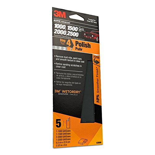 Product Cover 3M 1000, 1500, 2000, 2500 Assorted Grit Sandpaper Sheet, 3-2/3in x 9in, 5 sheets