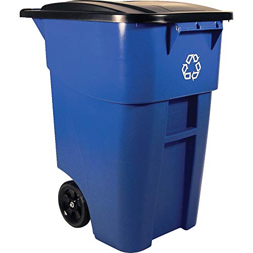 Product Cover Rubbermaid Commercial Products Fg9W2773Blue Brute Rollout Heavy-Duty Wheeled Recycling Can/Bin, 50-Gallon, Blue Recycling