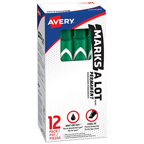 Product Cover Avery Marks-A-Lot Permanent Markers, Large Desk-Style Size, Chisel Tip, 12 Green Markers (08885)