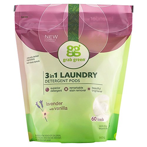 Product Cover Grab Green Natural 3 in 1 Laundry Detergent Pods, Lavender + Vanilla-With Essential Oils, 60 Loads, Organic Enzyme-Powered, Plant & Mineral-Based, 34 Ounce