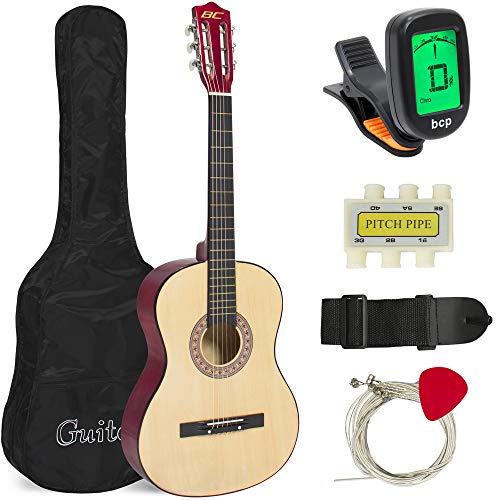 Product Cover Best Choice Products 38in Beginner Acoustic Guitar Starter Kit w/ Case, Strap, Tuner, Pick, Pitch Pipe, Strings - Natural