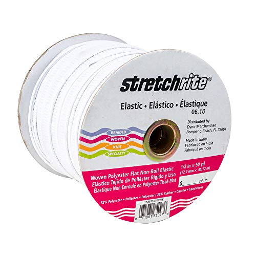 Product Cover Stretchrite 1NSS1101WHTE Stretchrite 1/2 by 50-Yard White Flat Non-Roll Woven Polyester Elastic Spool