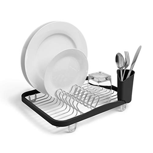 Product Cover Umbra Sinkin Dish Drying Rack - Dish Drainer Kitchen Sink Caddy with Removable Cutlery Holder, Fits In Sink or on Countertop, Black/Nickel