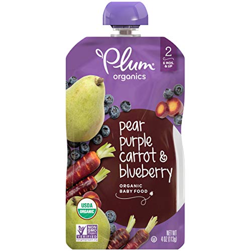 Product Cover Plum Organics Stage 2, Organic Baby Food, Pear, Purple Carrot and Blueberry, 4 Ounce Per Pack, Pack of 12 (Packaging May Vary)