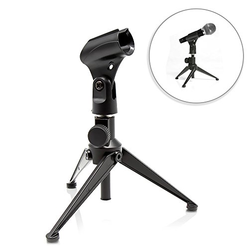 Product Cover Pyle Desktop Tripod Microphone Stand - Adjustable Height 4.7'' to 8.7'' Inch High with Heavy Duty Clutch Support Weight 5 Lbs. - Ideal for Recording Podcast or Desktop Application PMKSDT25