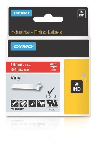 Product Cover DYMO Rhino Adhesive Vinyl Label Tape, 3/4-inch, 18-foot Cassette, Red (1805422)