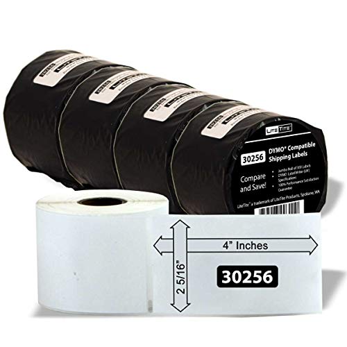 Product Cover LiteTite 30256 (4 Rolls) DYMO LabelWriter (LW) Compatible Shipping Labels, 2-5/16 x 4 Inches, White, Blank, 4-Pack (LT30256)