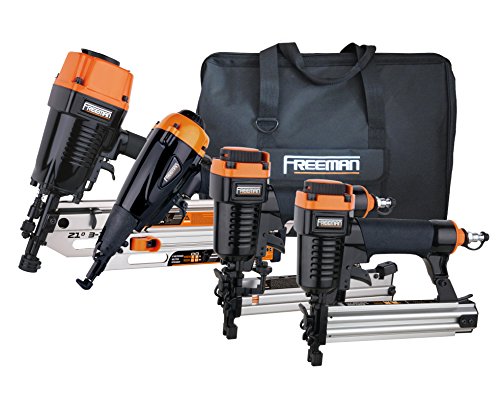 Product Cover Freeman P4FRFNCB Pneumatic Framing & Finishing Combo Kit with Canvas Bag (4Piece) Nail Gun Set with Framing Nailer, Finish Nailer, Brad Nailer, & Narrow Crown Stapler