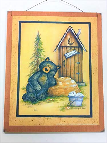 Product Cover Bear Outhouse Occupied Bathroom Bath Sign Lodge Cabin Decor Camper Signs Wooden Wall Art