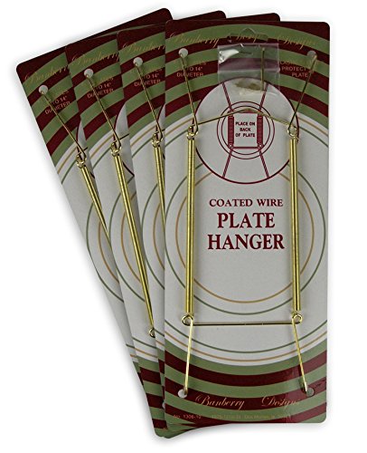 Product Cover BANBERRY DESIGNS Brass Vinyl Coated Plate Hanger 10 to 14 Inch Pack of 4 Hangers - Plate Hangers for The Wall