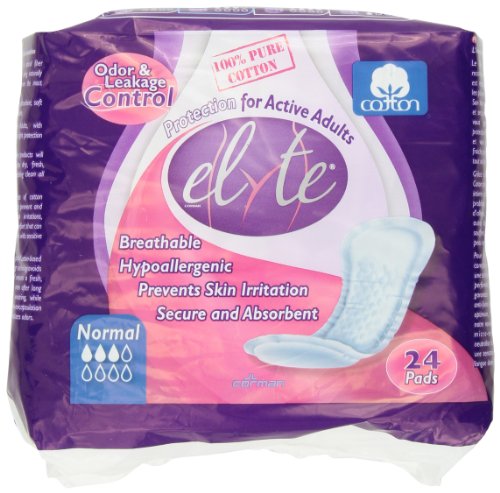 Product Cover Elyte 100% Pure Cotton Bladder Control Pads-Sensitive Skin Safe, Normal, 24 Count